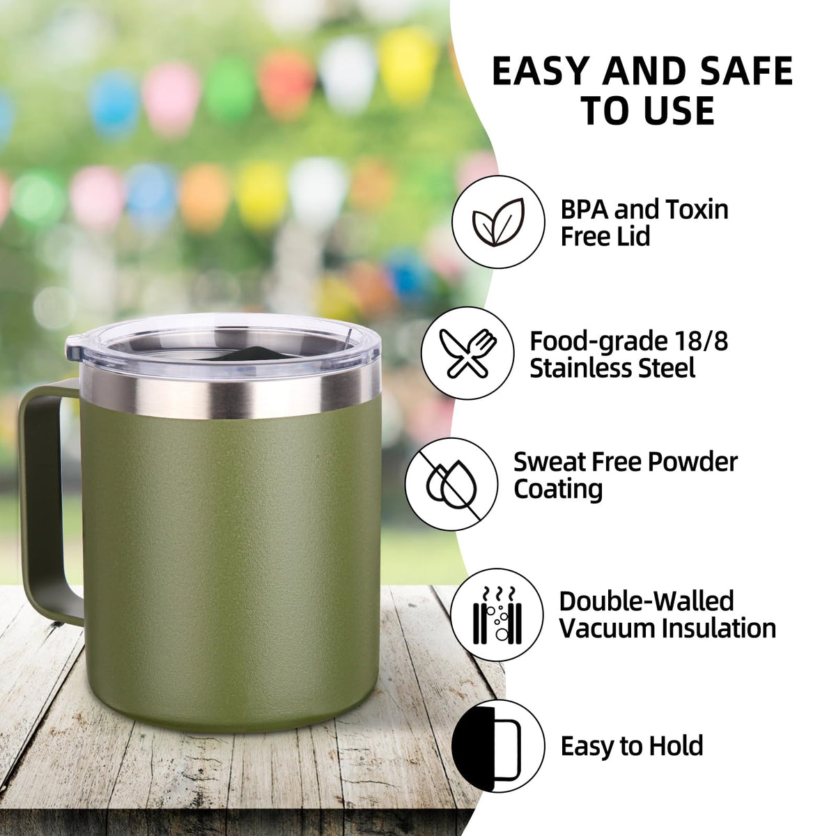 14oz Insulated Stainless Steel Coffee Mug with Lid Bulk 4 Pack (4 Count)