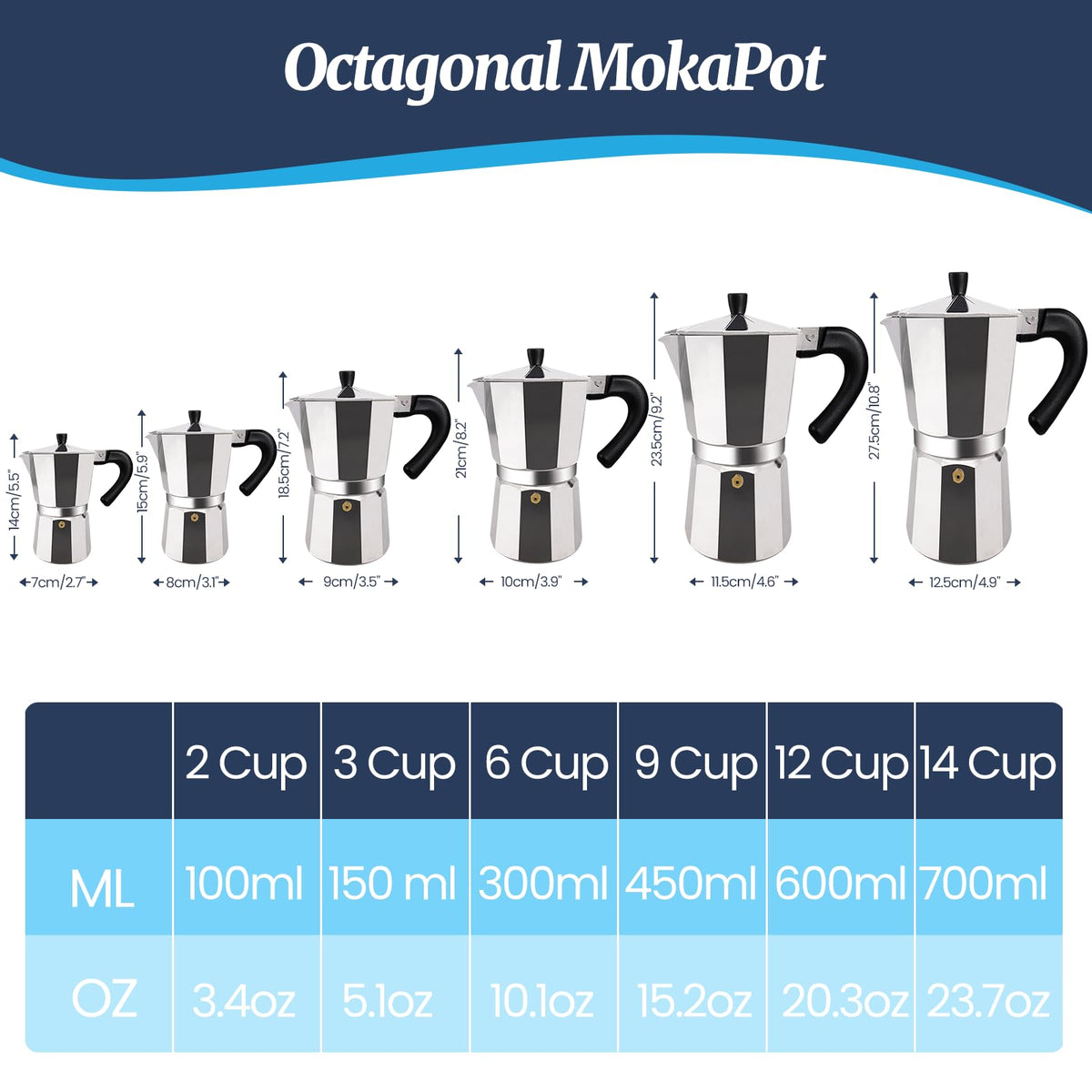 3 Cup Moka Pot Aluminum 150ml Italian Coffee Maker
