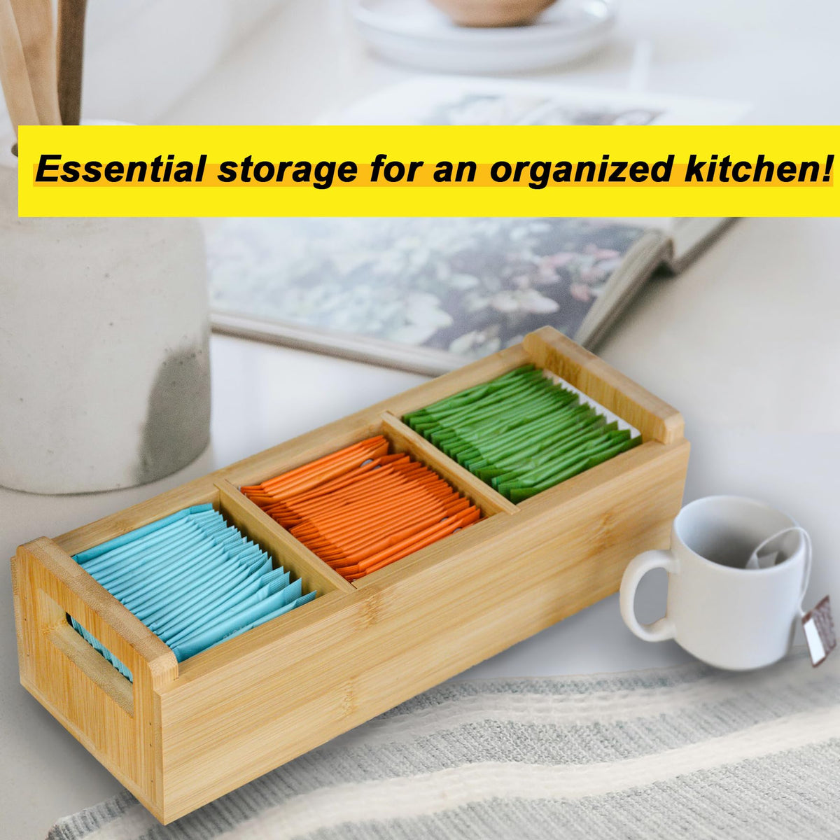 Bamboo Tea Organizer Box Chemical Free Eco