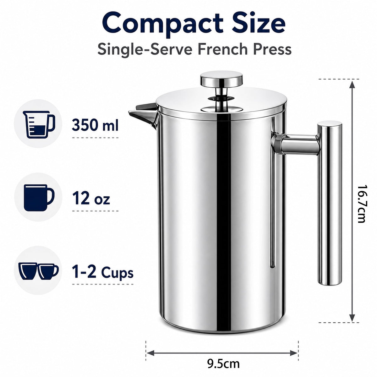 12 oz 350 ml Stainless Steel French Press Coffee Maker