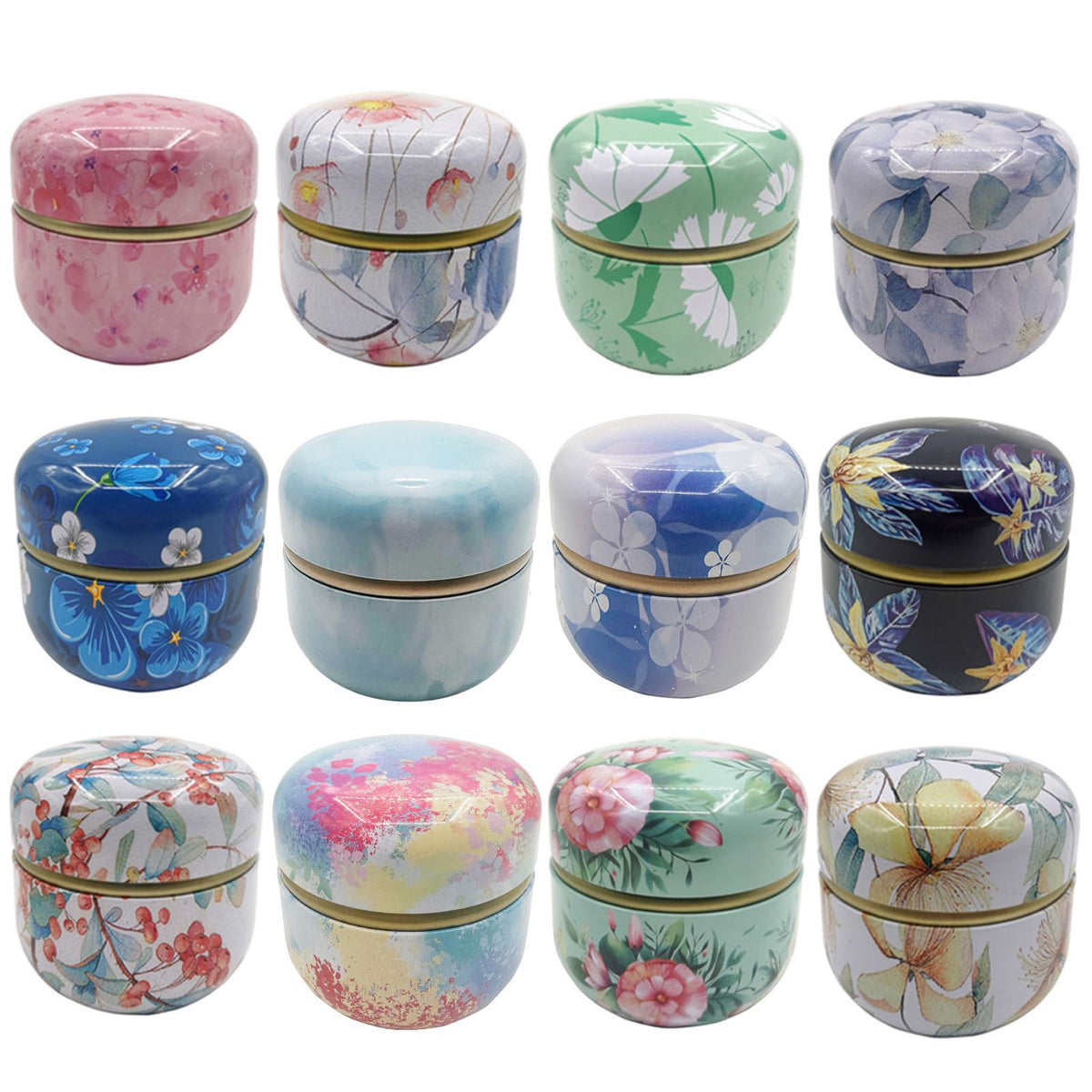 12 Pack Empty Tea Tin Can Candle Containers Loose Tea Tin Box With Lid Sealed Jar Scented Tea Storage Metal Coffee Candy Cans Gift Storage Jewelry Boxes Round Can (12 Count)
