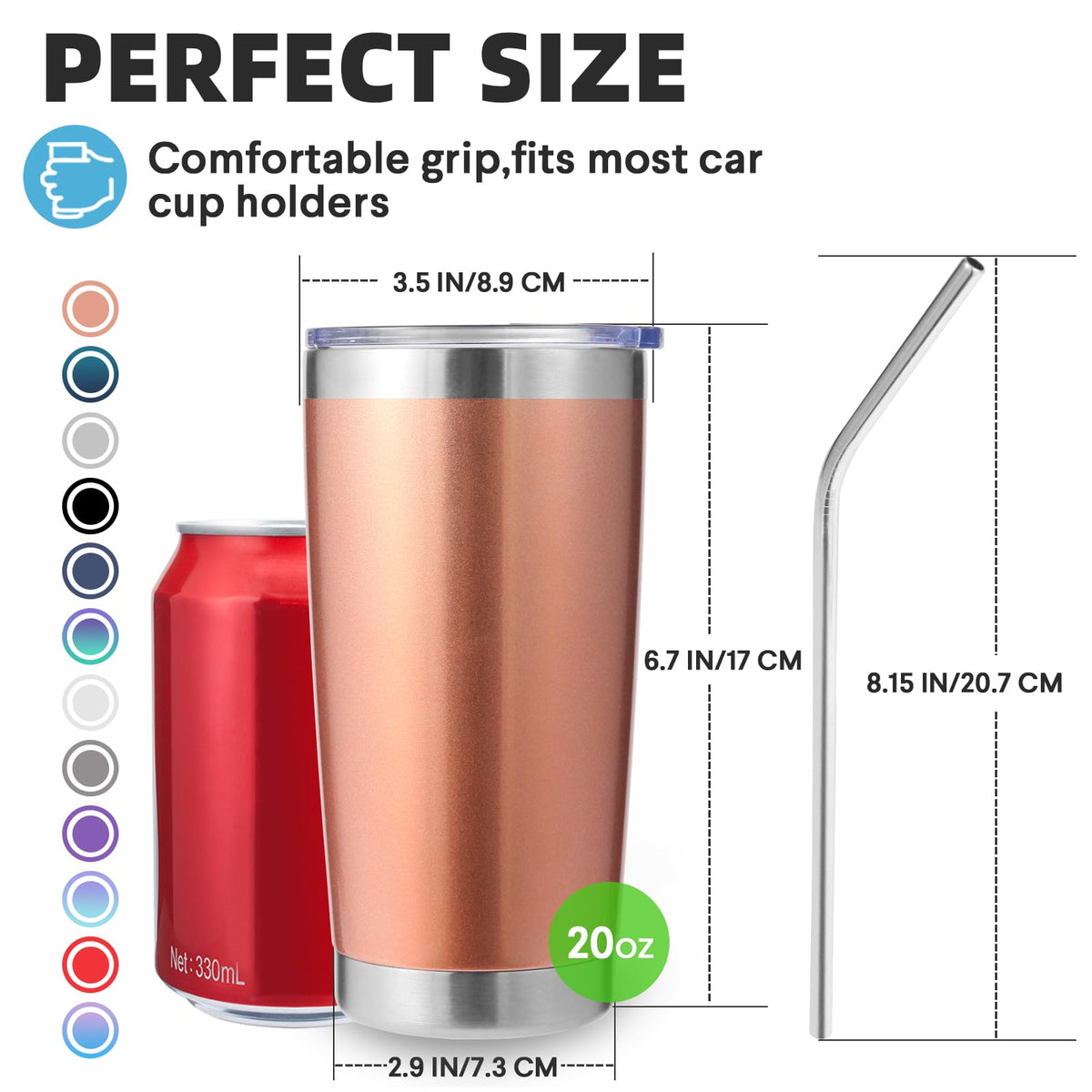 20oz Stainless Steel Tumbler with Lid and Straw
