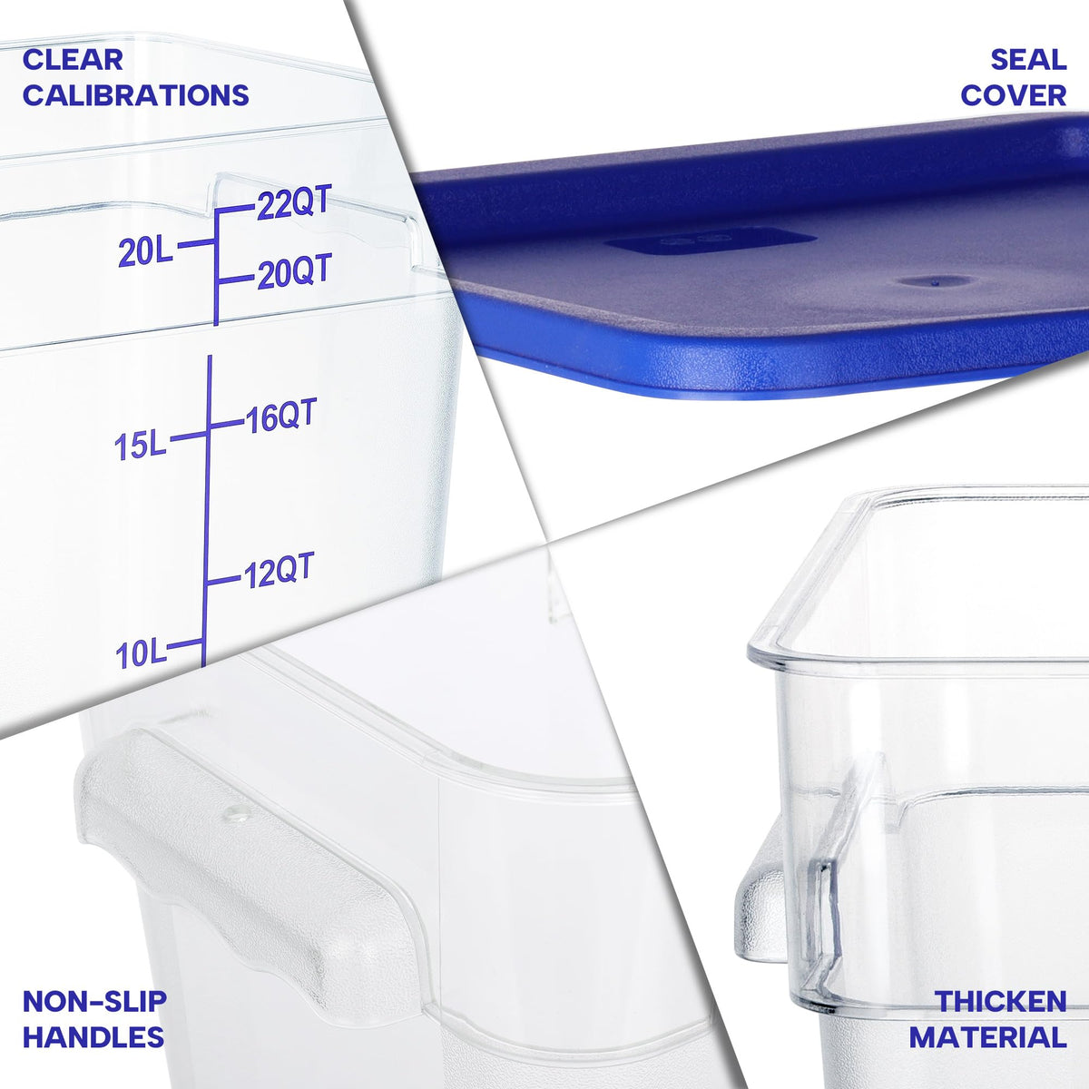4 Pack 22 Qt Square Food Storage Containers with Lids (4 Count)