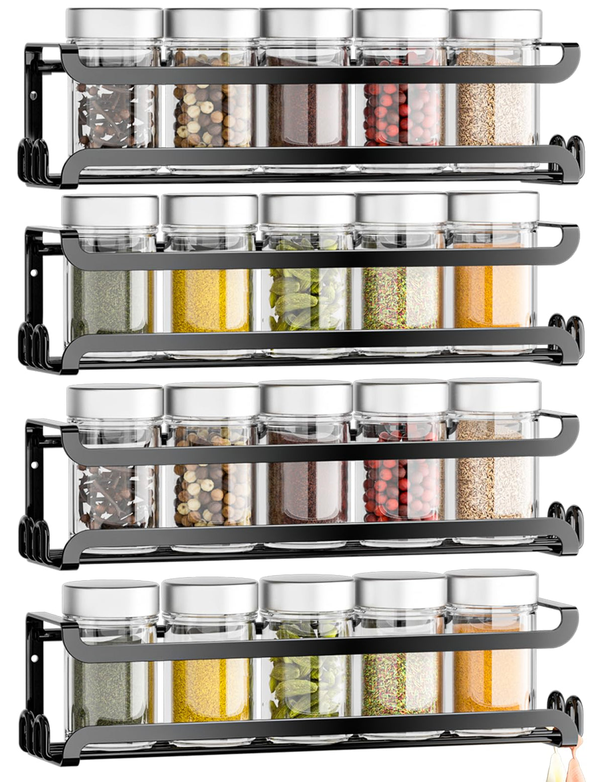 4 Pack Wall Mounted Spice Rack for Kitchen Cabinet (4 Count)