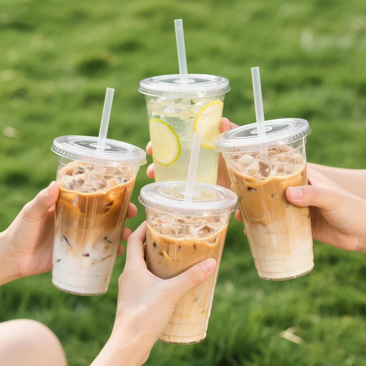32 oz Clear Plastic Cups with Lids and Jumbo Straws (50 Count)