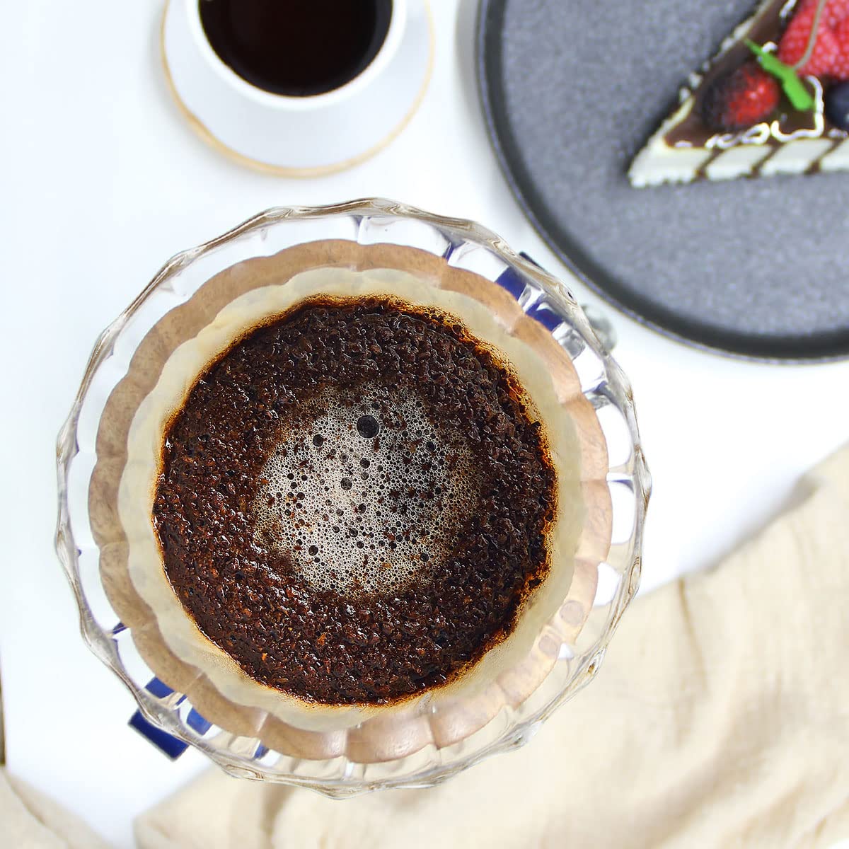 Pour Over Coffee Dripper Stand with Metal Stand Wooden Filter Holder Glass Server with Paper Coffee Filters