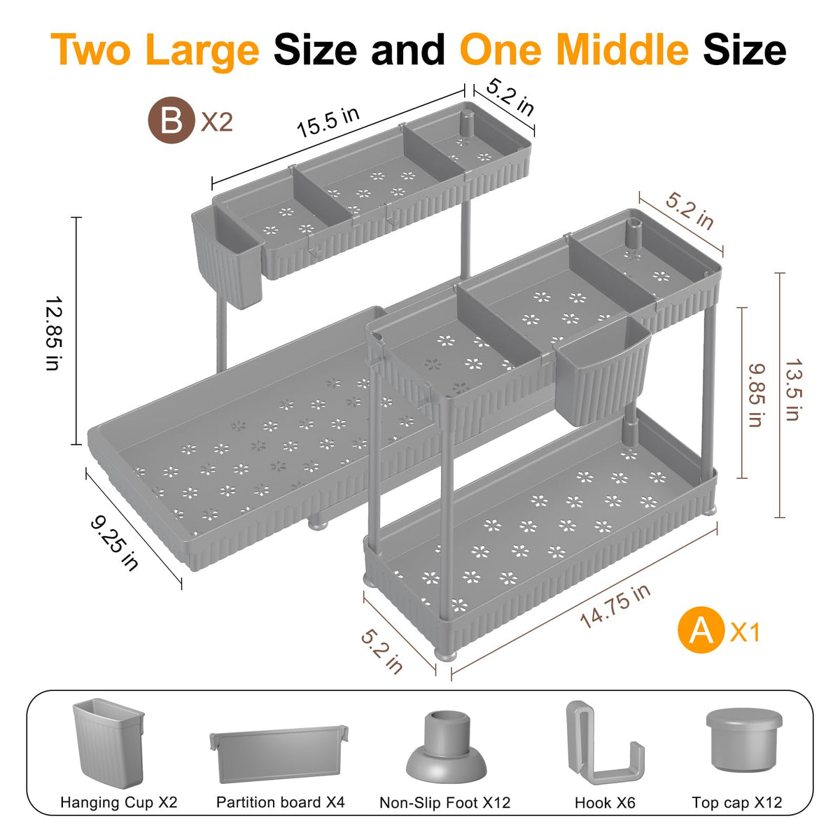 3-Pack 2-Tier L-Shaped Under Sink Organizers with Sliding Drawers (3 Count)