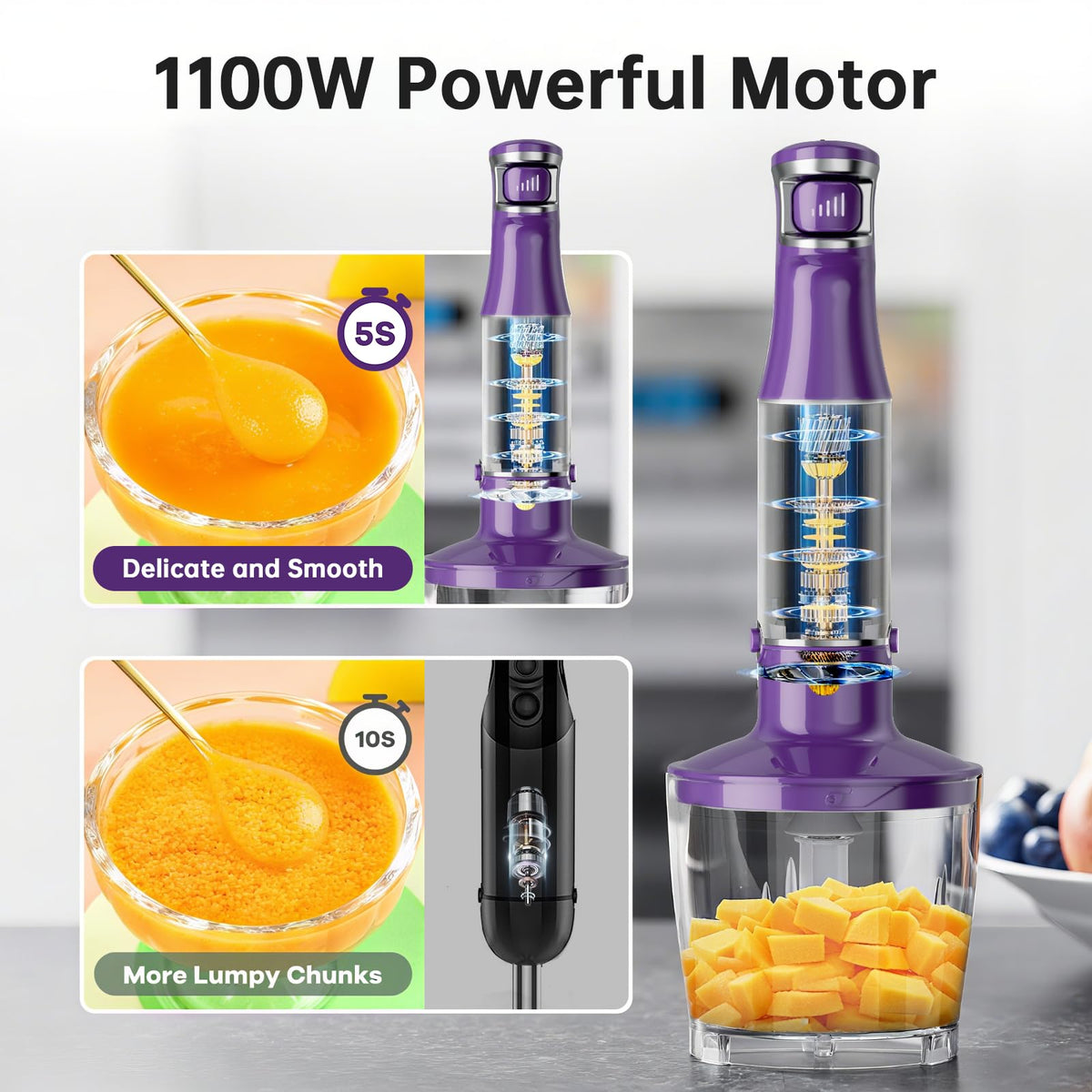 Immersion Blender Handheld 5 in 1 Hand Blender Set 1100W Heavy Duty