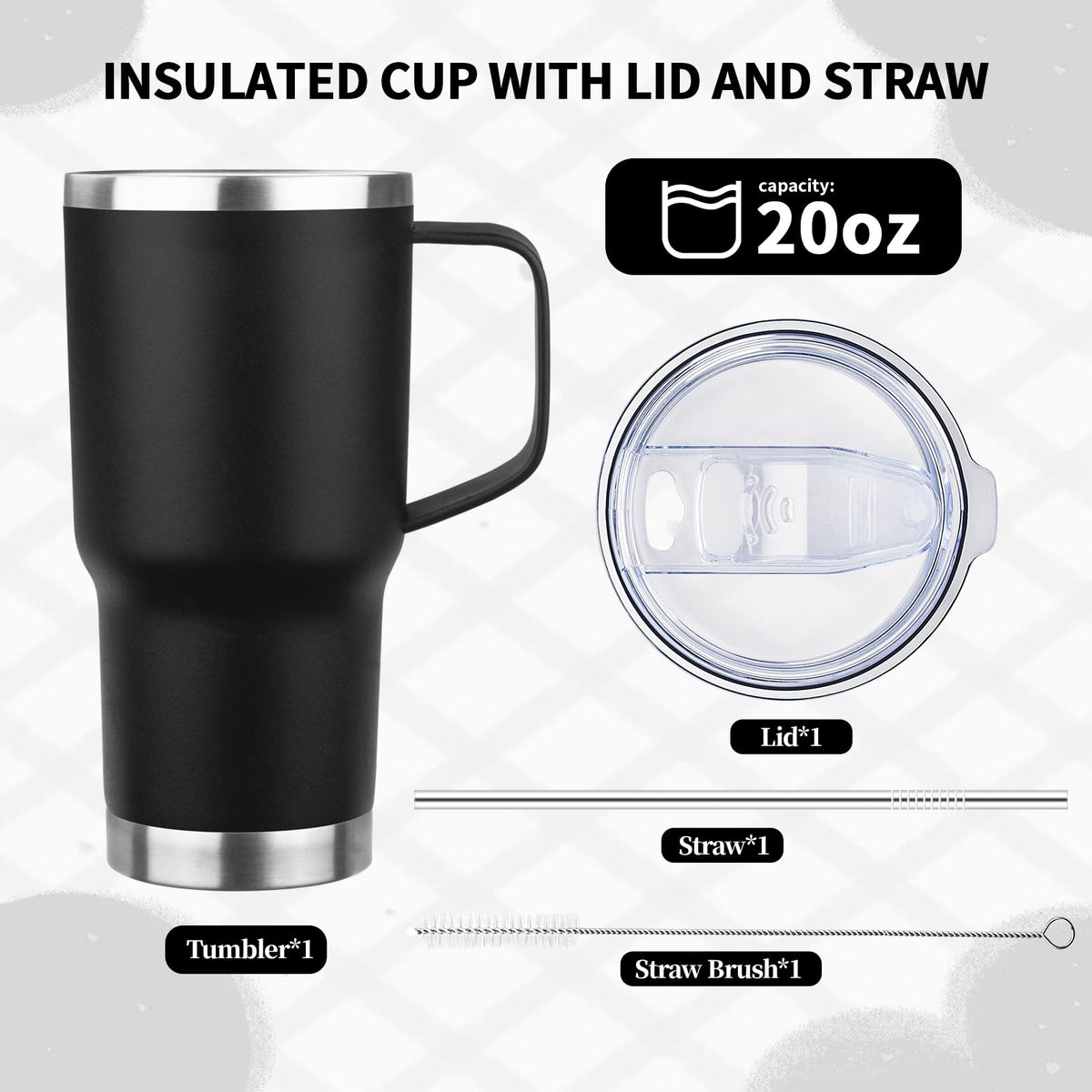 20oz Insulated Tumbler with Handle Stainless Steel Travel Coffee Mug with Lid and Straw Double Wall Vacuum Leak (4 Count)