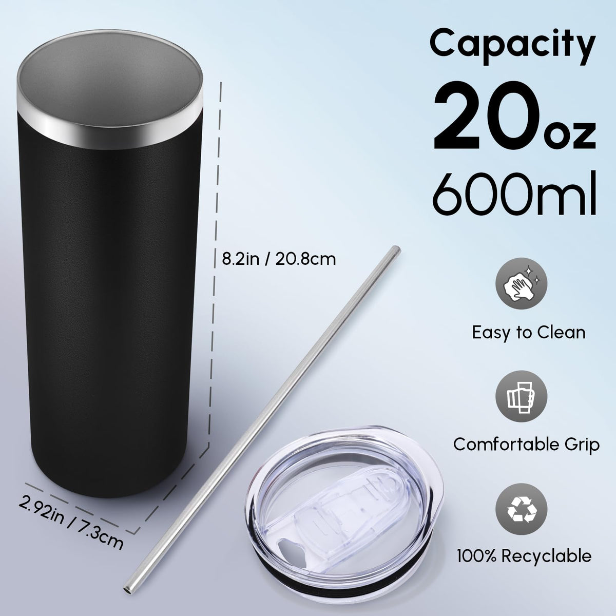 8 Pack Skinny Tumblers with Lid and Straw