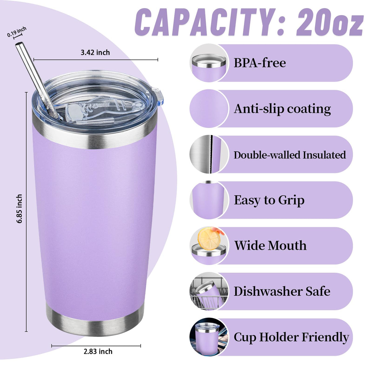 20 oz Tumbler with Lids and Straws (4 Count)