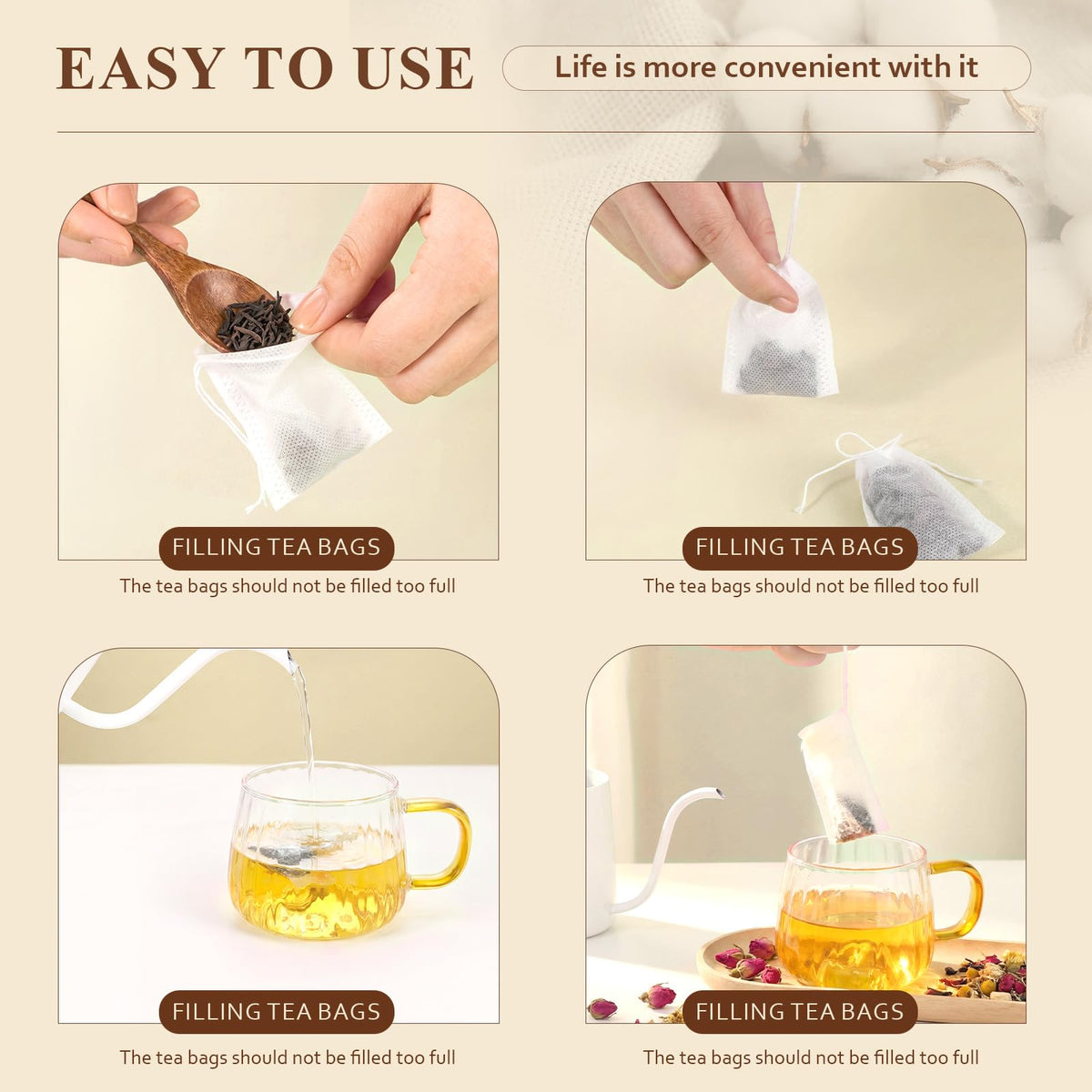 1800 Pcs Tea Bags for Loose Leaf Disposable Tea Filter Bags Bulk Natural Empty Drawstring Infuser Sachets for Coffee Spices Herbs (1800 Count)