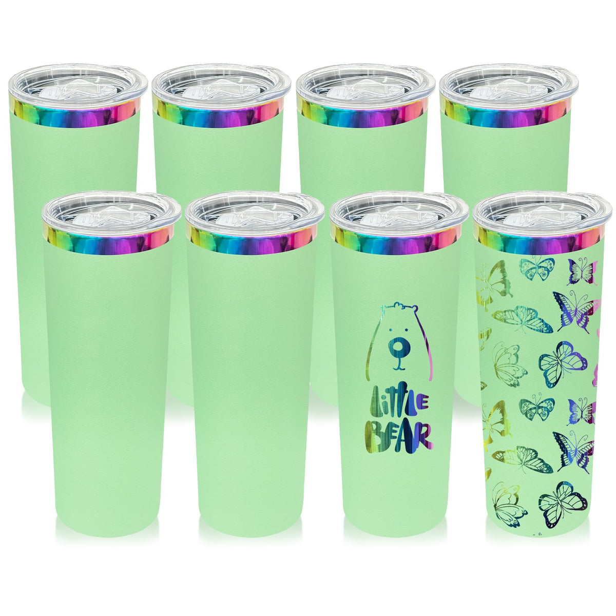 20 oz Skinny Tumblers Bulk With Lid and Straw Green (8 Count)