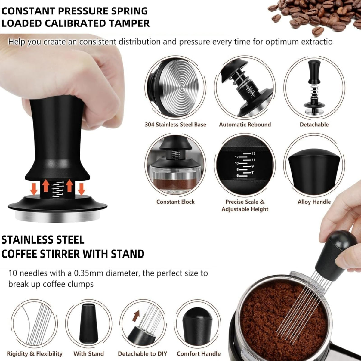 25PCS Espresso Accessories Kit 58mm Coffee Spring Tamper Set black