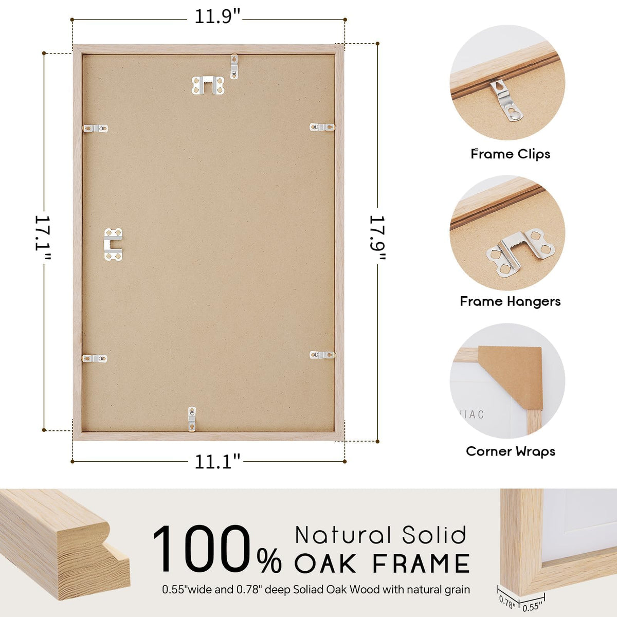 11x17 Solid Oak Wood Picture Frame