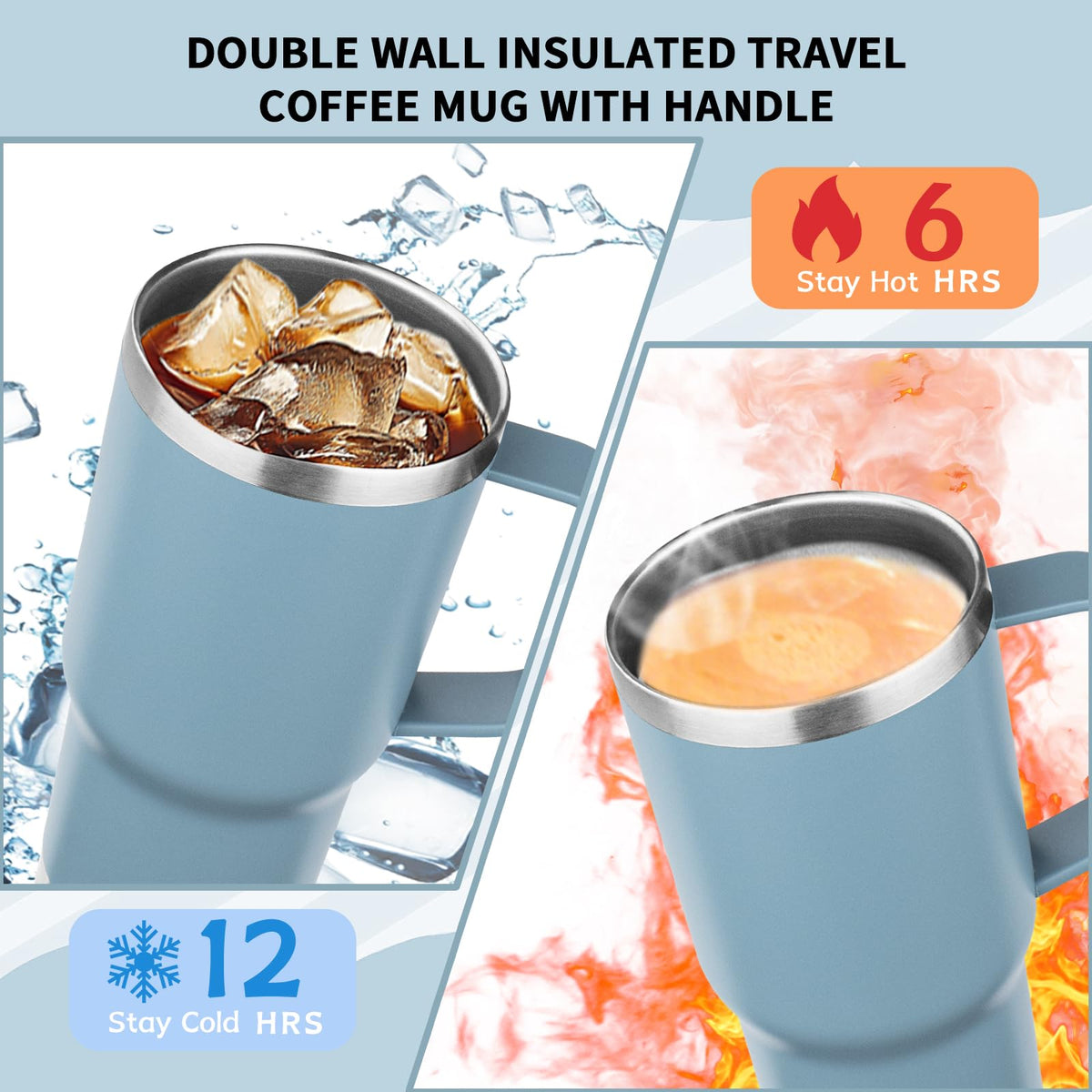 20oz Insulated Tumbler with Handle Stainless Steel Travel Coffee Mug with Lid and Straw Double Wall Vacuum Leak