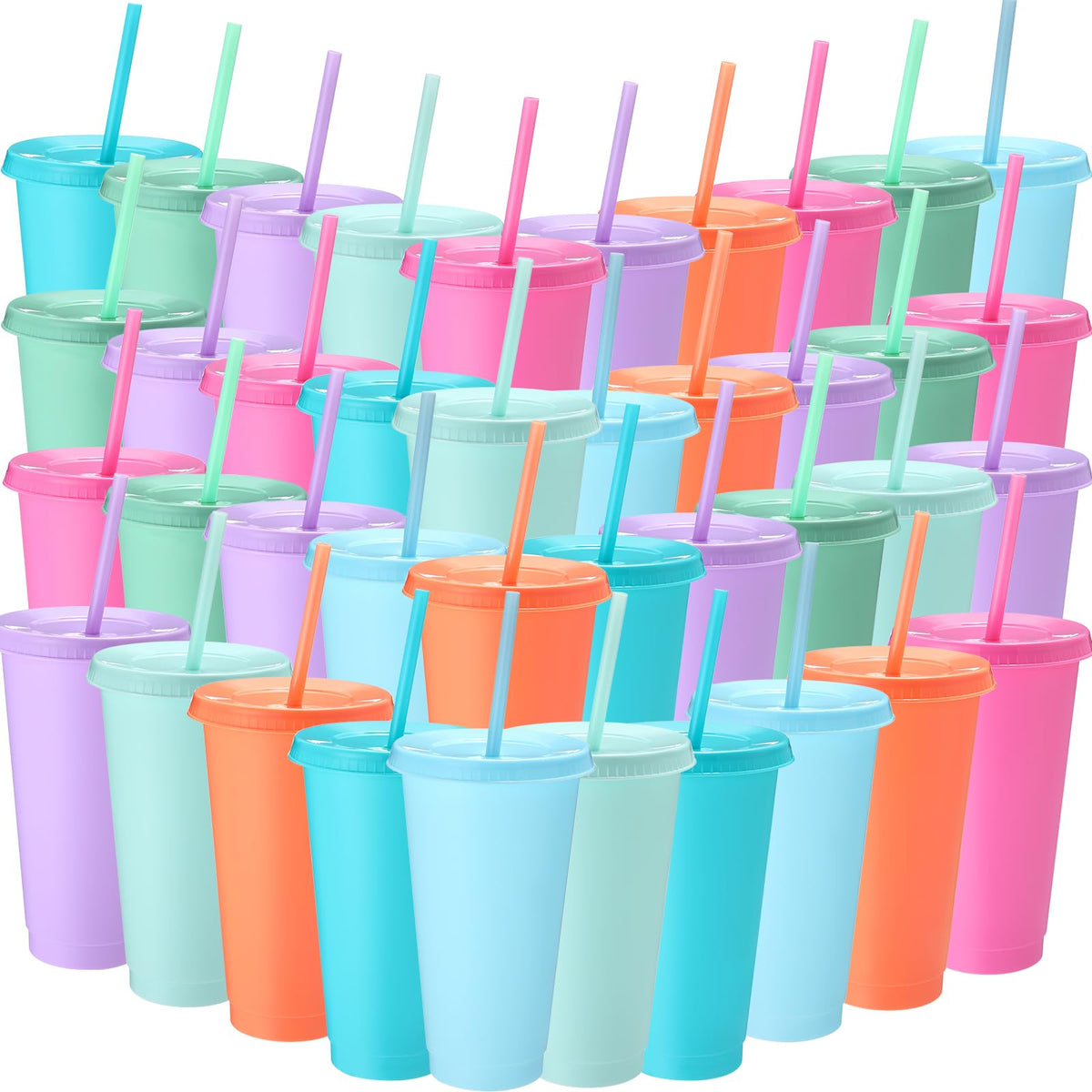 60 Pack Plastic Cups with Lids Straws (60 Count)