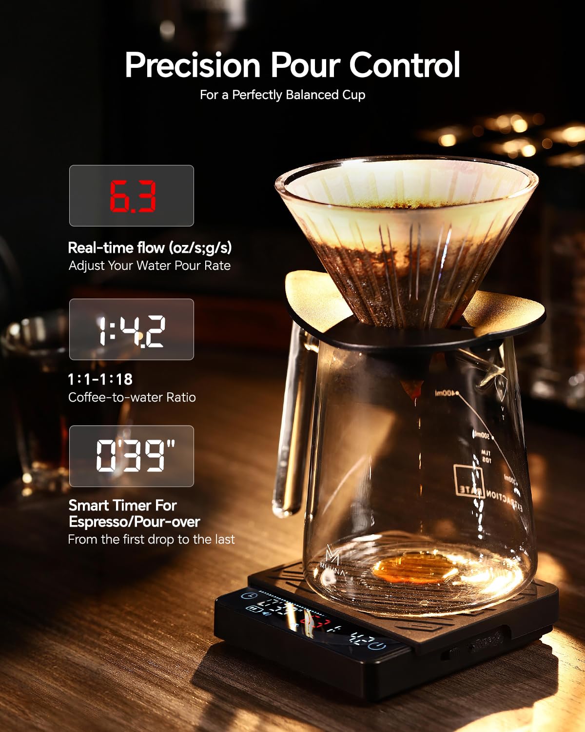 Espresso Mini Coffee Scale with Timer & Flow Rate Indicator