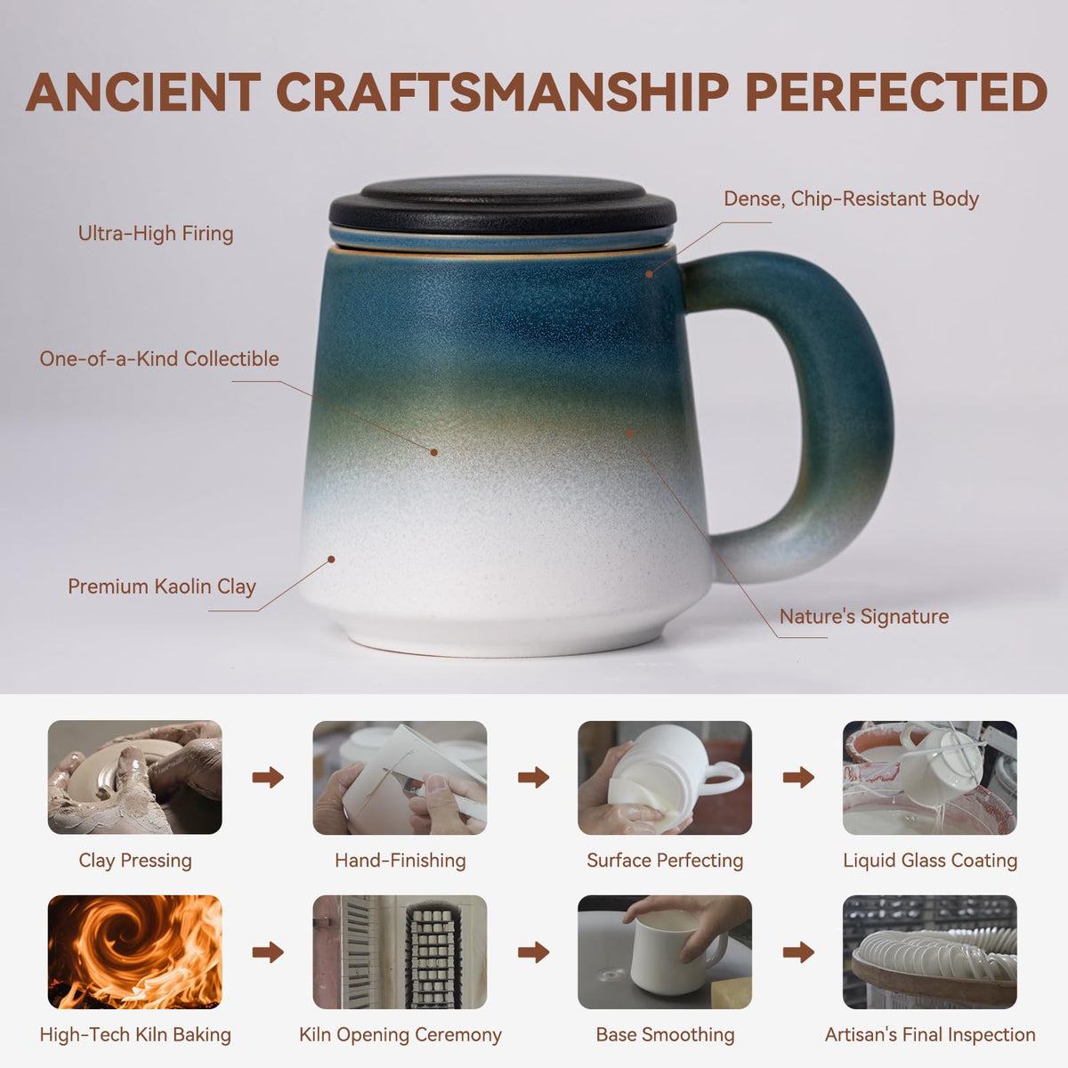 Ceramic Tea Mug with Infuser & Lid