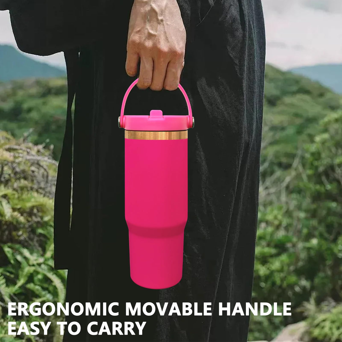 30 oz Tumbler Bulk with Top Handle and Flip Straw Rosy