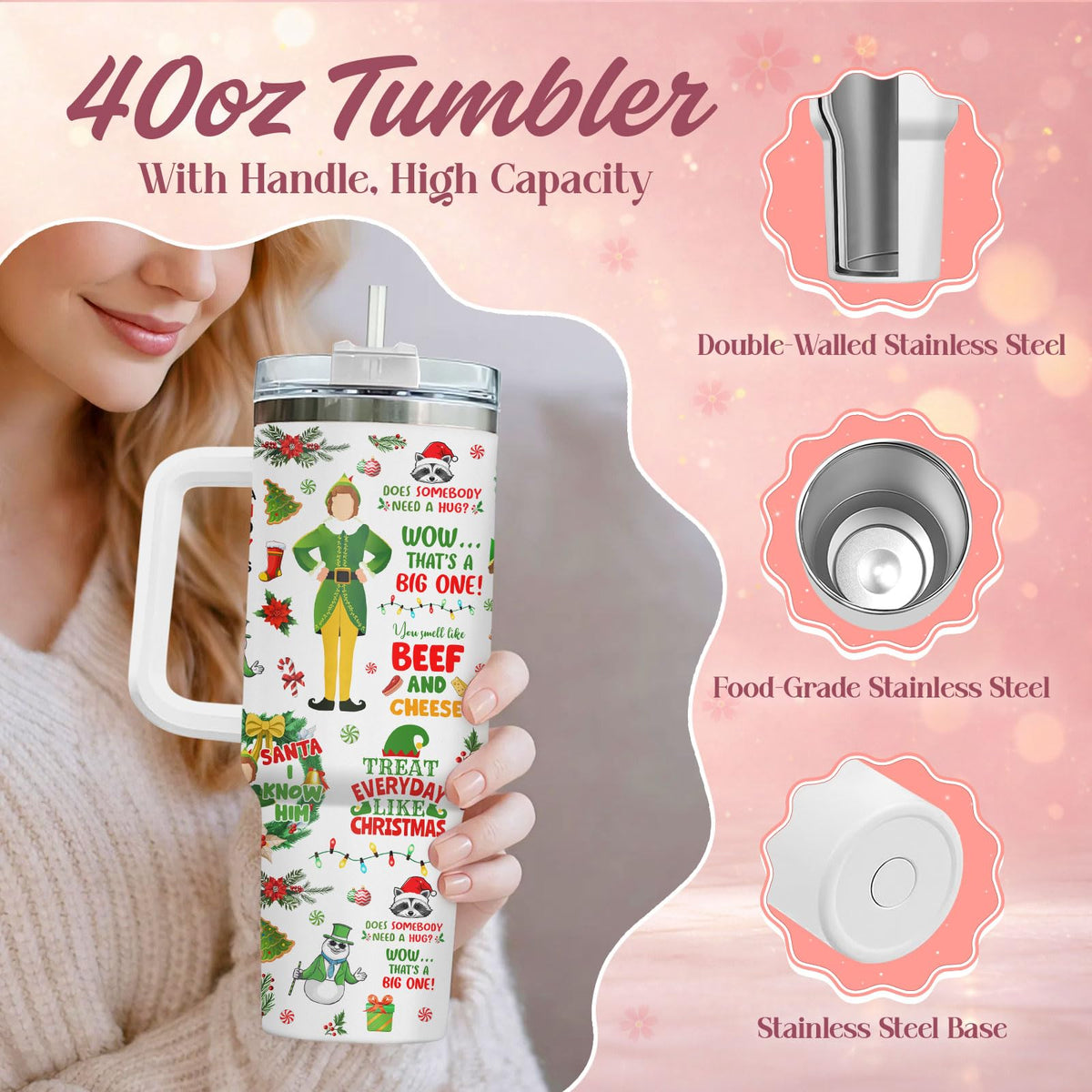 Festival Festive Holiday Elf 40 oz Tumbler with Handle