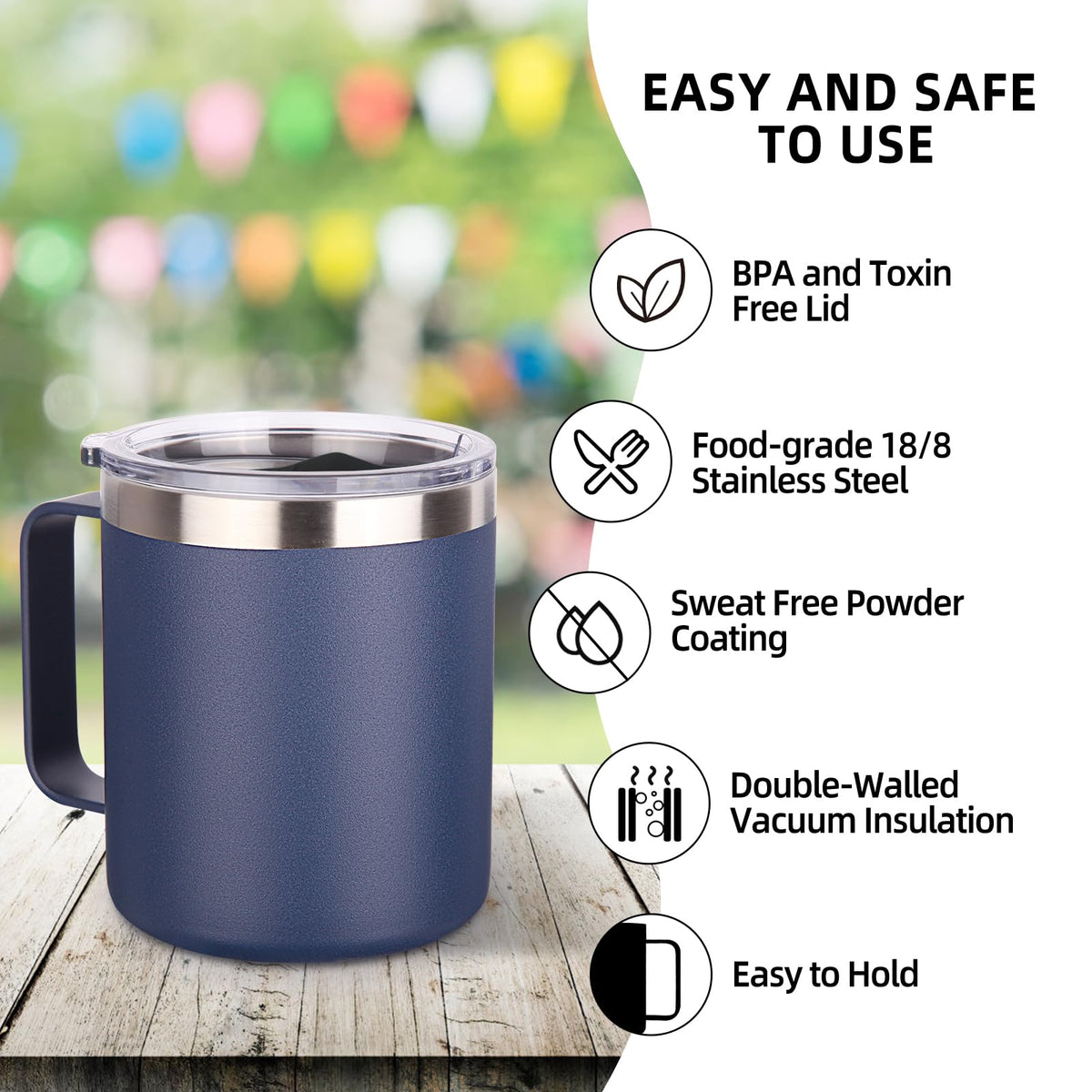 14oz Insulated Stainless Steel Coffee Mug with Lid Bulk 4 Pack (4 Count)