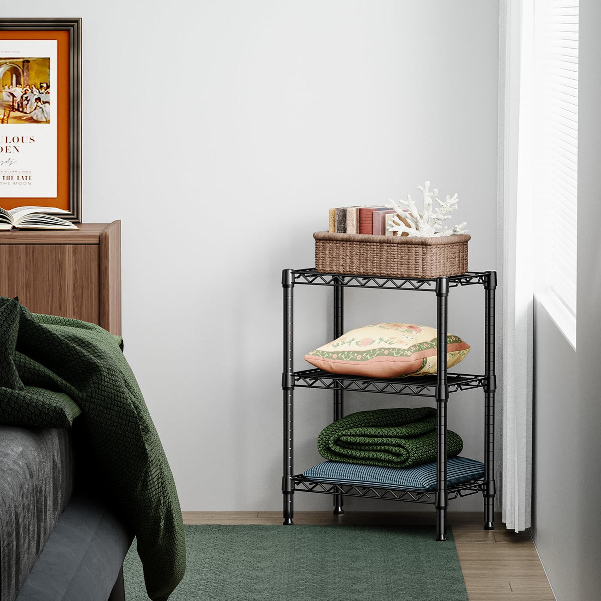 750 lbs 3 Tier Shelf Metal Storage Shelves Wire Rack Closet Organizers with PP Board for Garage Kitchen Bathroom Laundry Black 11.8" D x 21.7" W x 28.6" H (3 Count)