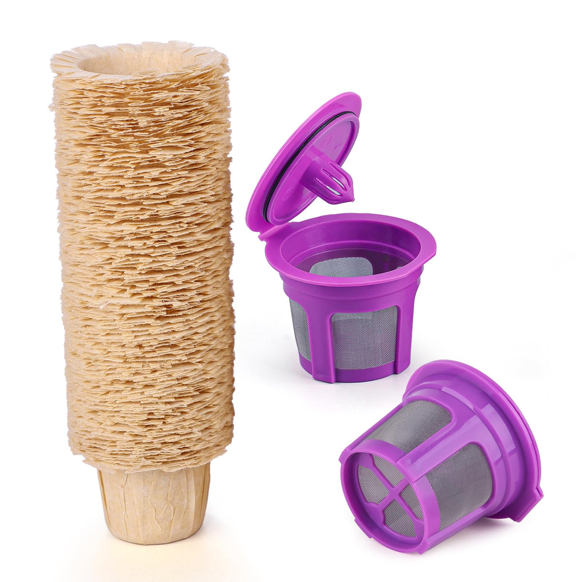 100 Count Coffee Filter Paper with 2 Pack Reusable K Cups for Keurig 1.0 and 2.0 Coffee Maker