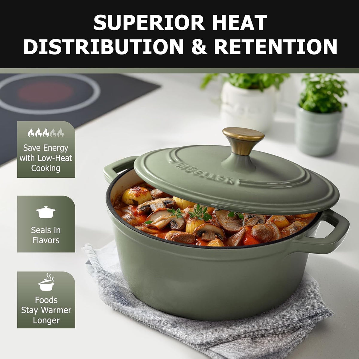 7.5 Quart Enameled Cast Iron Dutch Oven For Sourdough Bread Baking