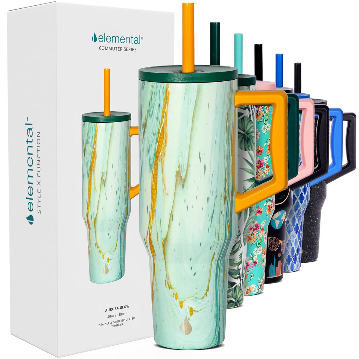Spill Proof 40oz Insulated Tumbler with Handle & Straw Travel Mug