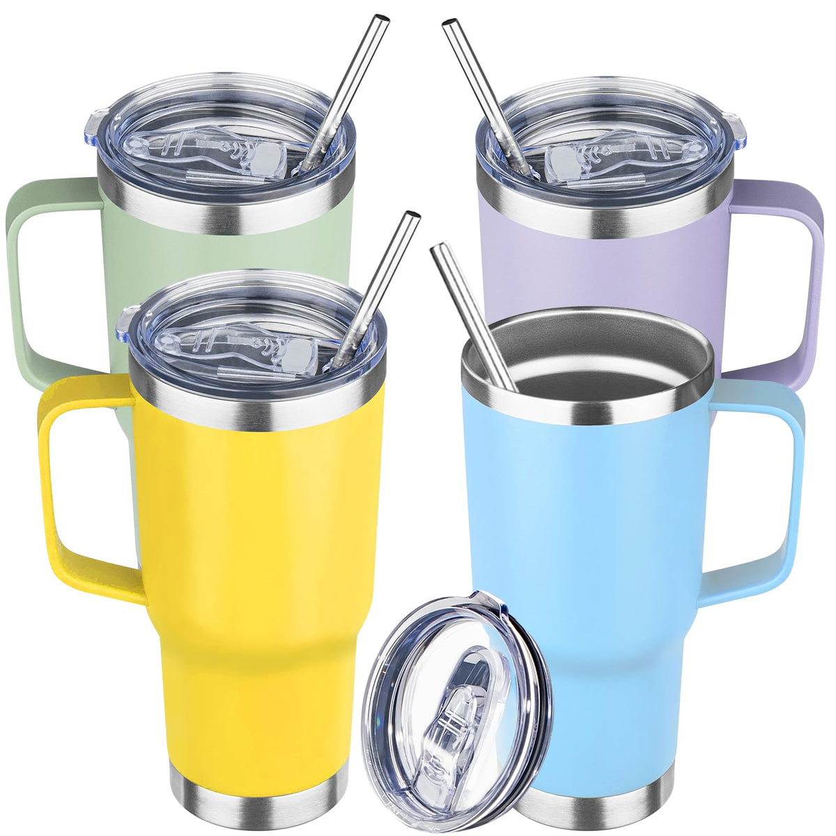 20 oz Tumbler with Handle Stainless Steel Insulated Coffee Mug Tumbler with Lid and Straw Double Wall Vacuum Insulated Coffee Mug Leak Proof Travel Mug Tumbler for Hot and Cold Drink (4 Count)
