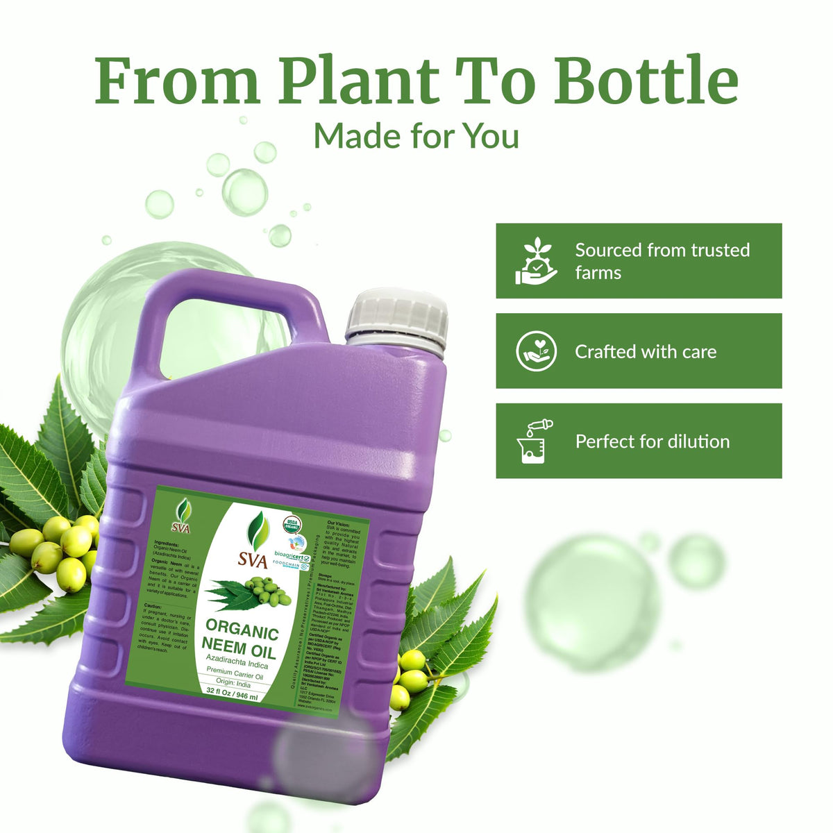 SVA Organic Neem Seed Carrier Oil (32 Fl Oz)