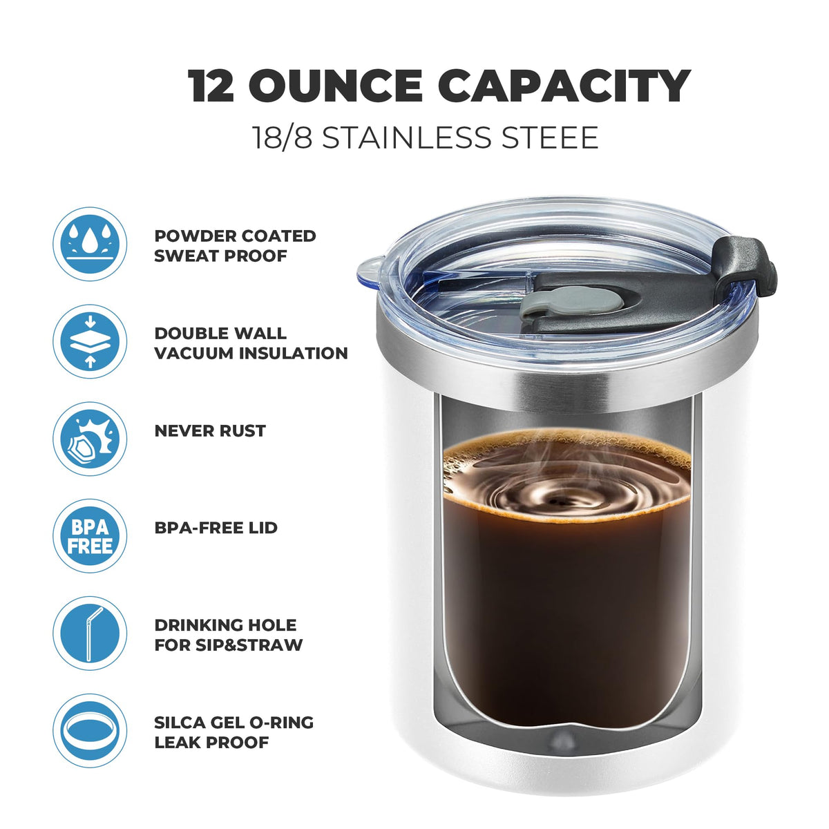12oz 8Pack Coffee Mug With Lid (8 Count)