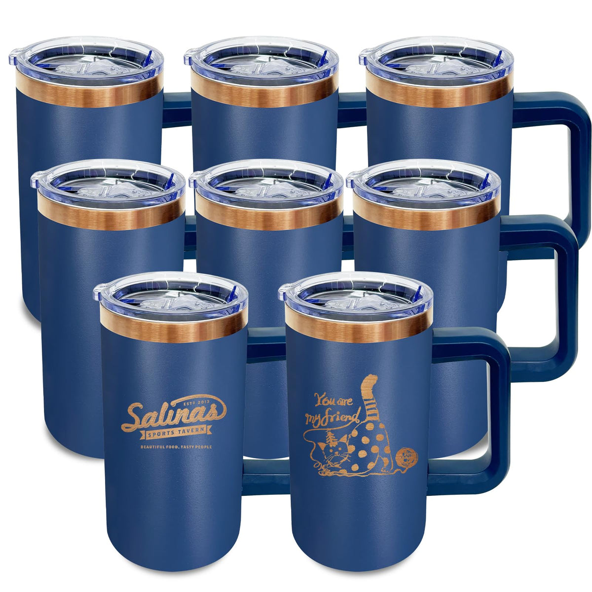 22oz Insulated Coffee Mug Bulk with Handle and Lid Navy (8 Count)