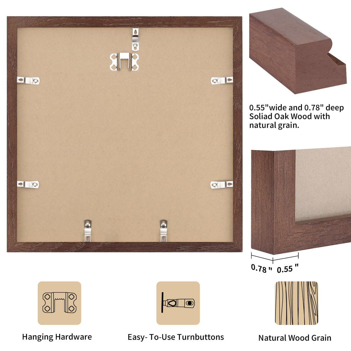 20x20 Solid Oak Wood Picture Frames (3 Count)