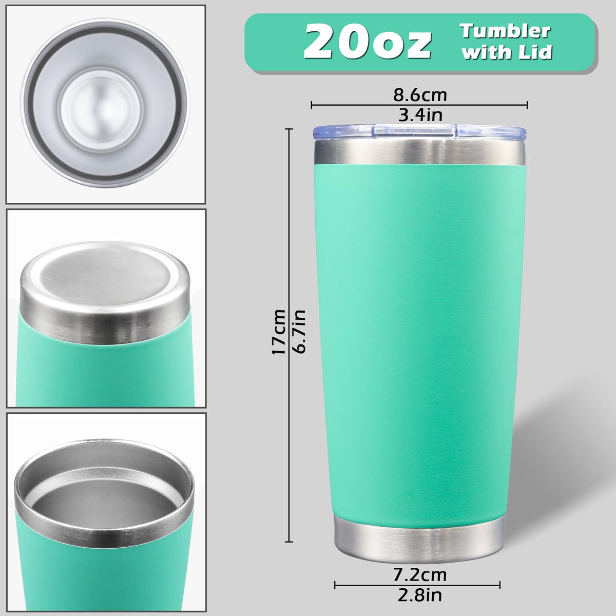 20oz Tumbler with Lid Stainless Steel Tumblers Insulated Mug Light Blue 1P