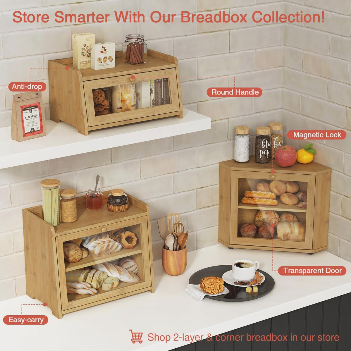 Wood Bread Box for Kithcen Countertop