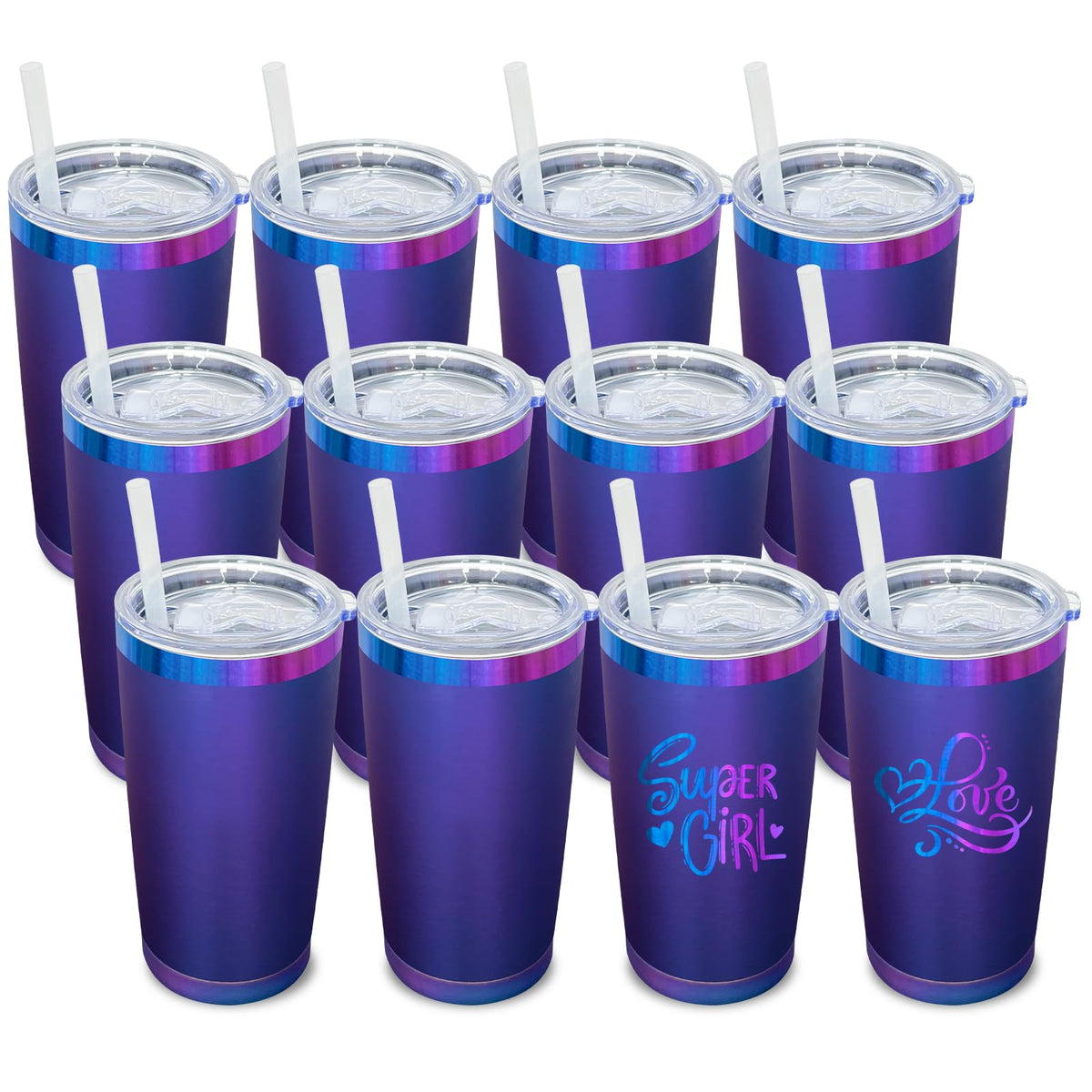 20 oz Tumbler Bulk Stainless Steel Tumblers with Lids and Straws Aurora (12 Count)