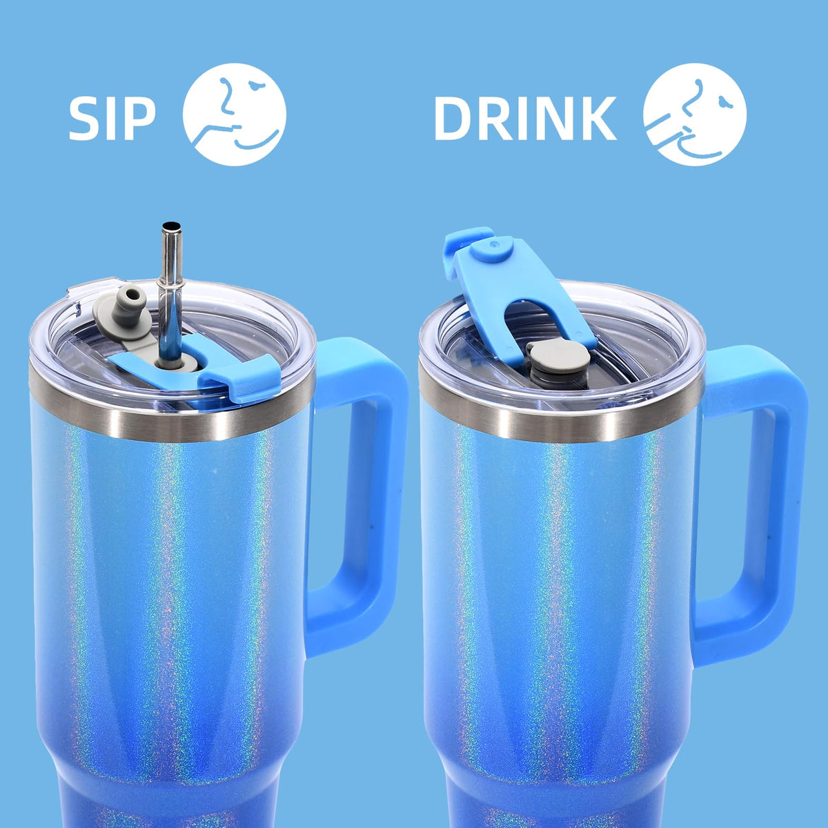 30 oz Shiny Tumbler with Handle and Straw