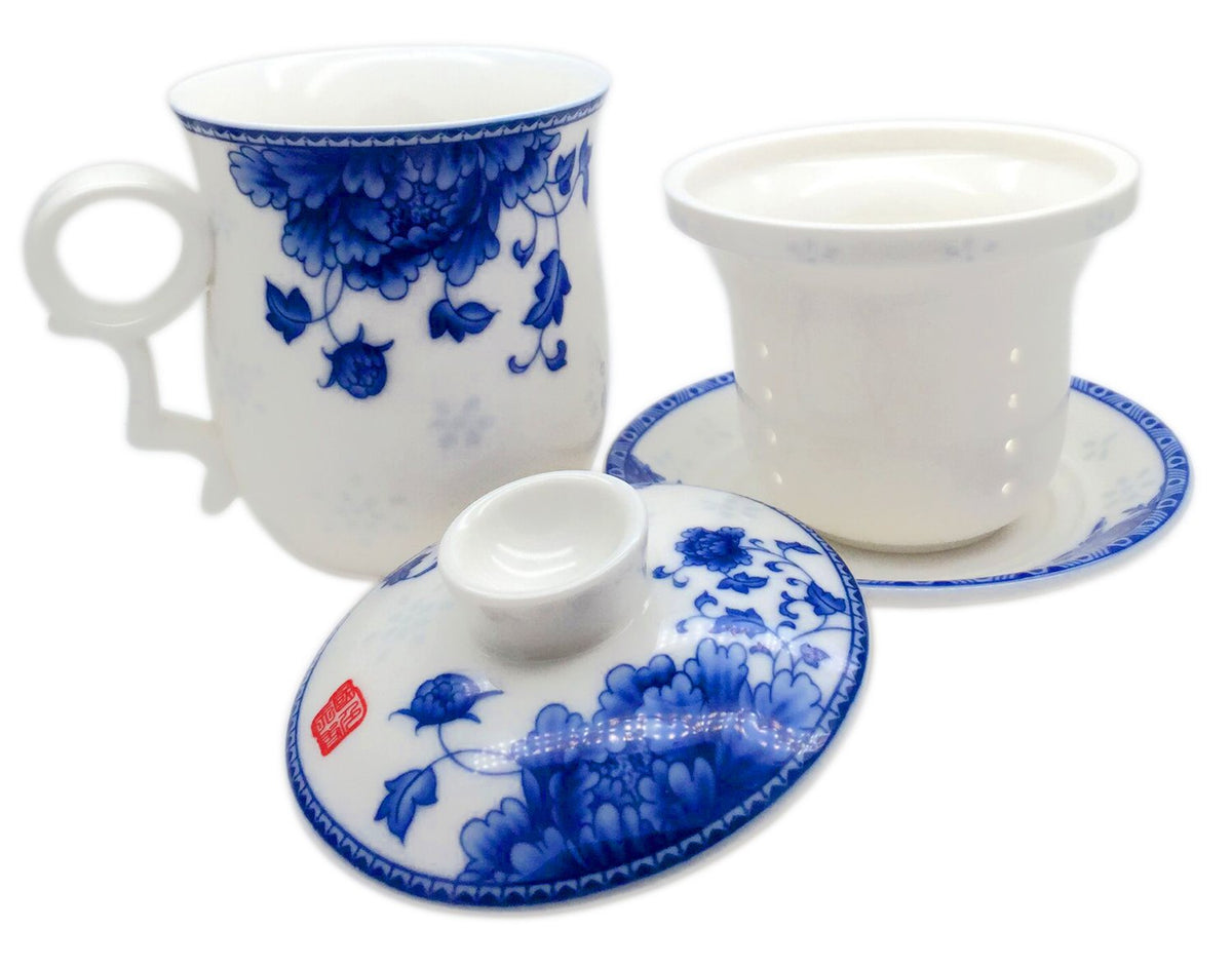 Porcelain Tea Cup with Infuser Lid and Saucer Sets