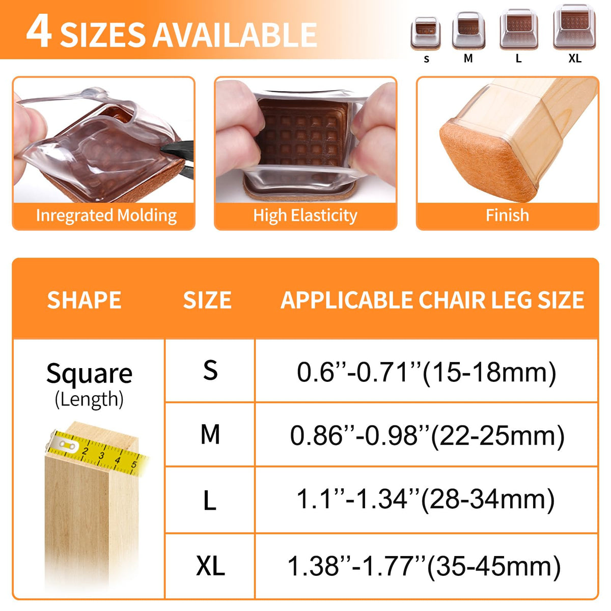 8 Pcs Extra Large Square Chair Leg Floor Protectors (8 Count)