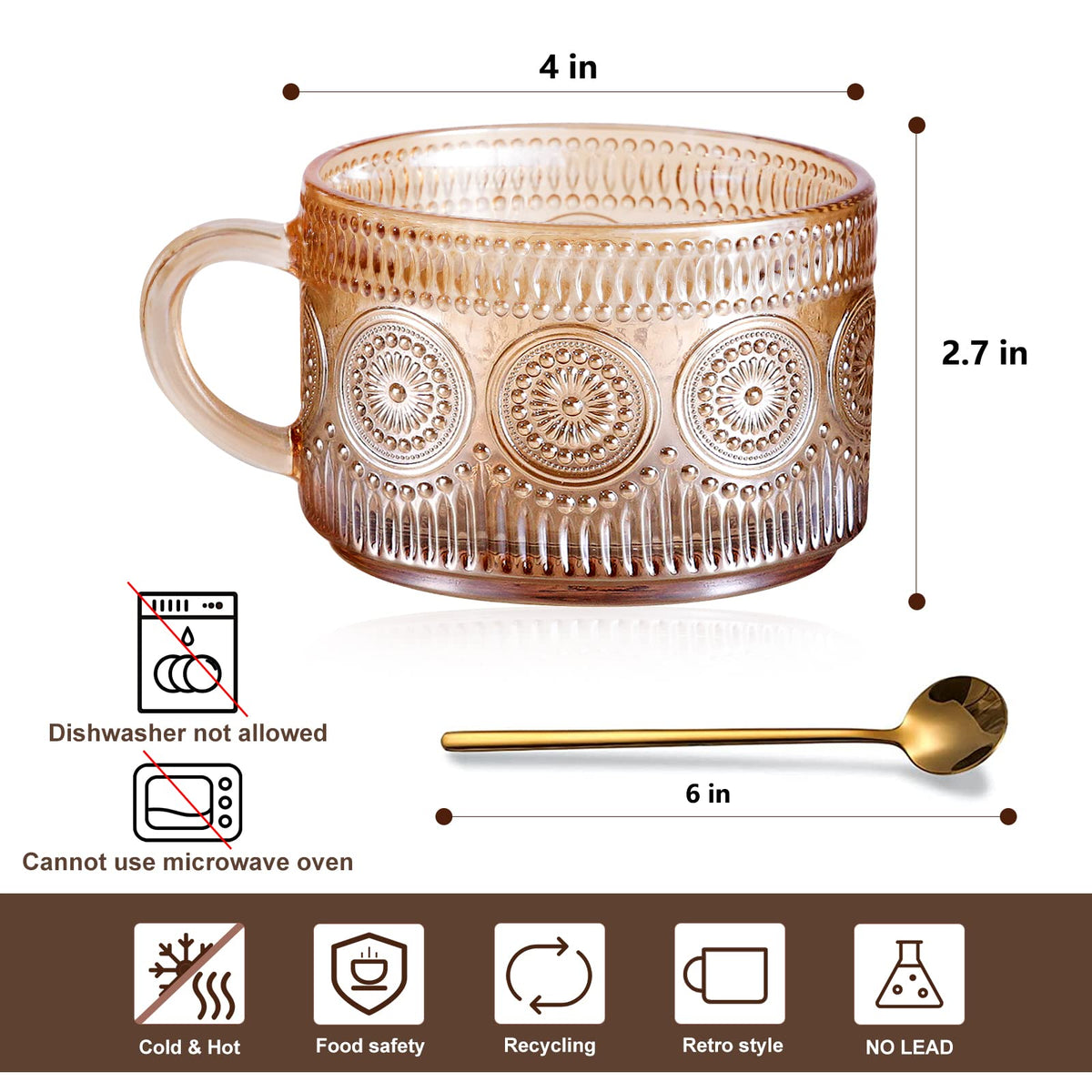 Vintage Glass Coffee Mugs Set of 2 Amber (2 Count)