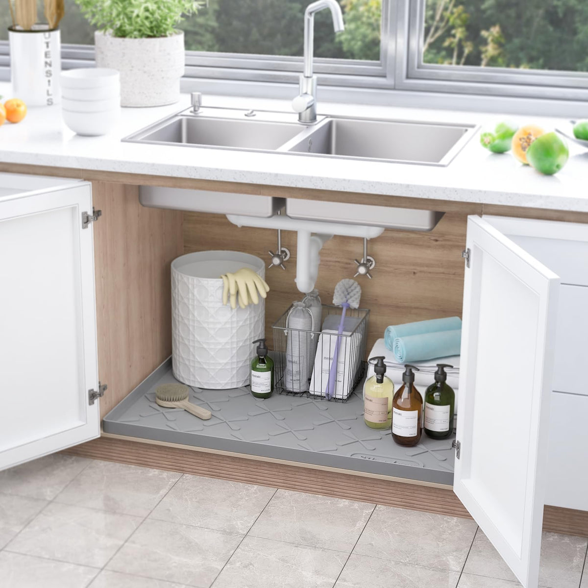 Waterproof Under Sink Mat Silicone 28" x 22" Kitchen Cabinet liner