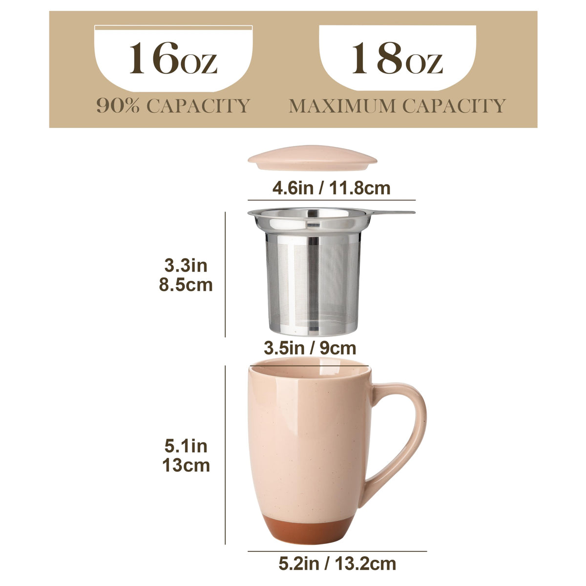 Ceramic Tea Mug with Lid and Stainless Steel Infuser