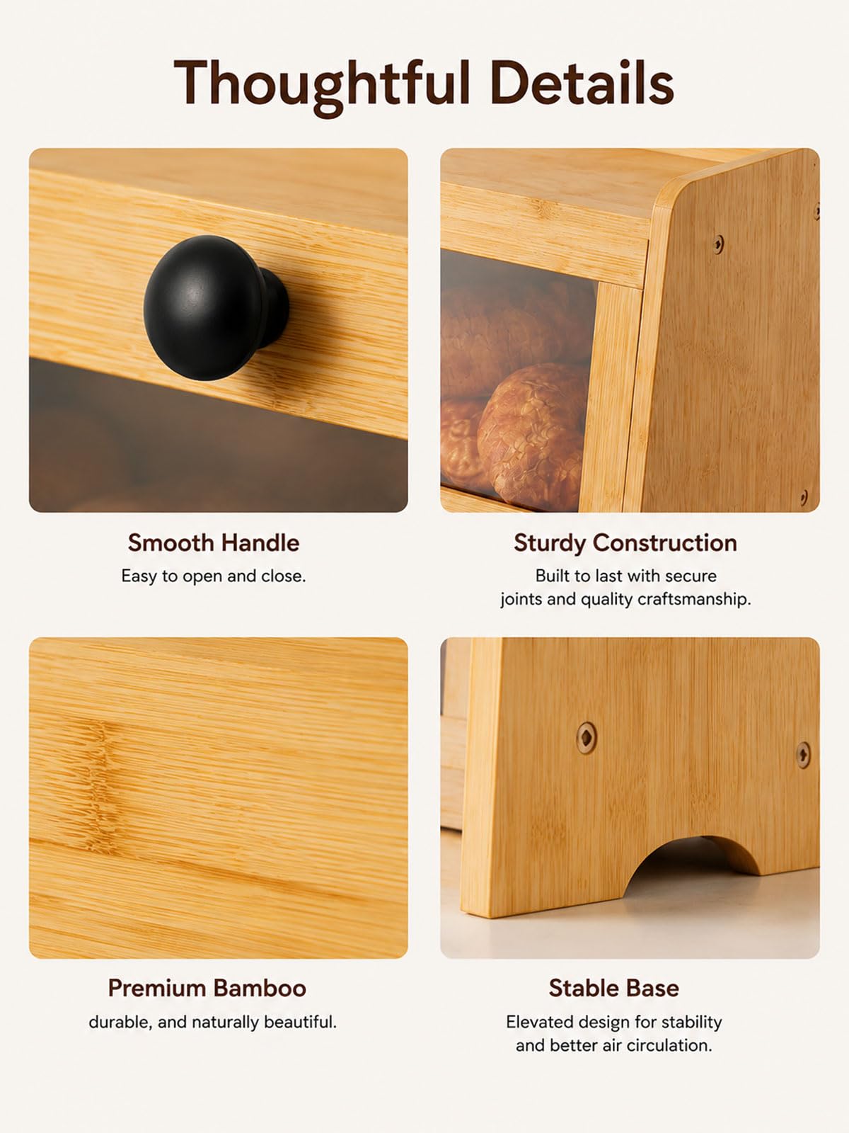 Bamboo Bread Box for Kitchen Countertop