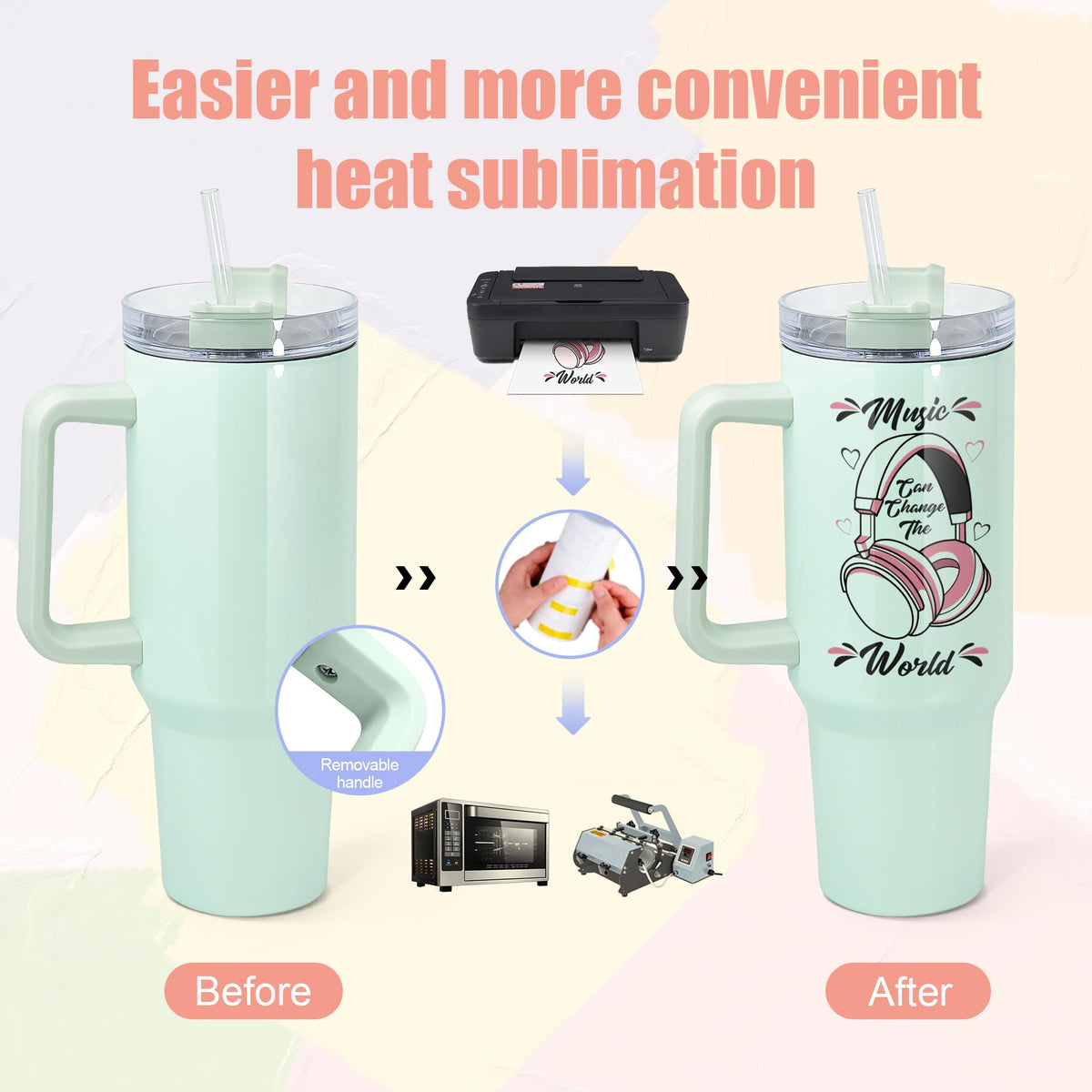 40 oz Sublimation Tumbler with Handle and Straw 10 Pack Stainless Steel Insulated Tumblers Blanks Water Bottle Travel Cups (10 Count)