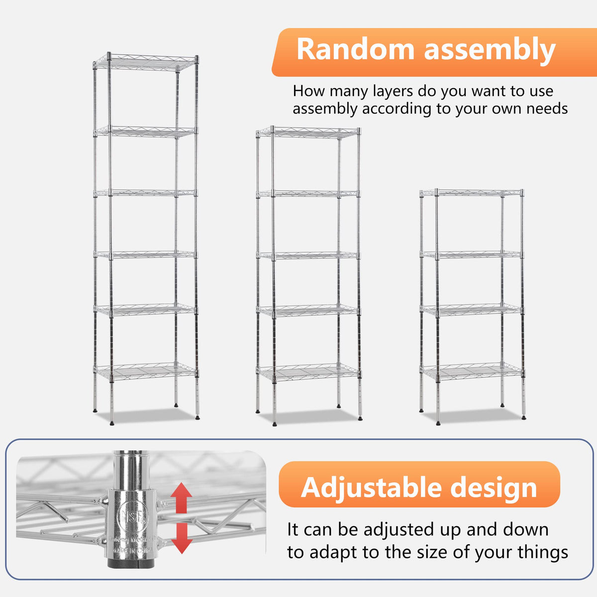6 Tier Wire Shelving 17L x 12W x 64H Pantry Shelves Storage Rack Shelving Units Adjustable Metal Shelves for Kitchen Commercial Garage Small Places