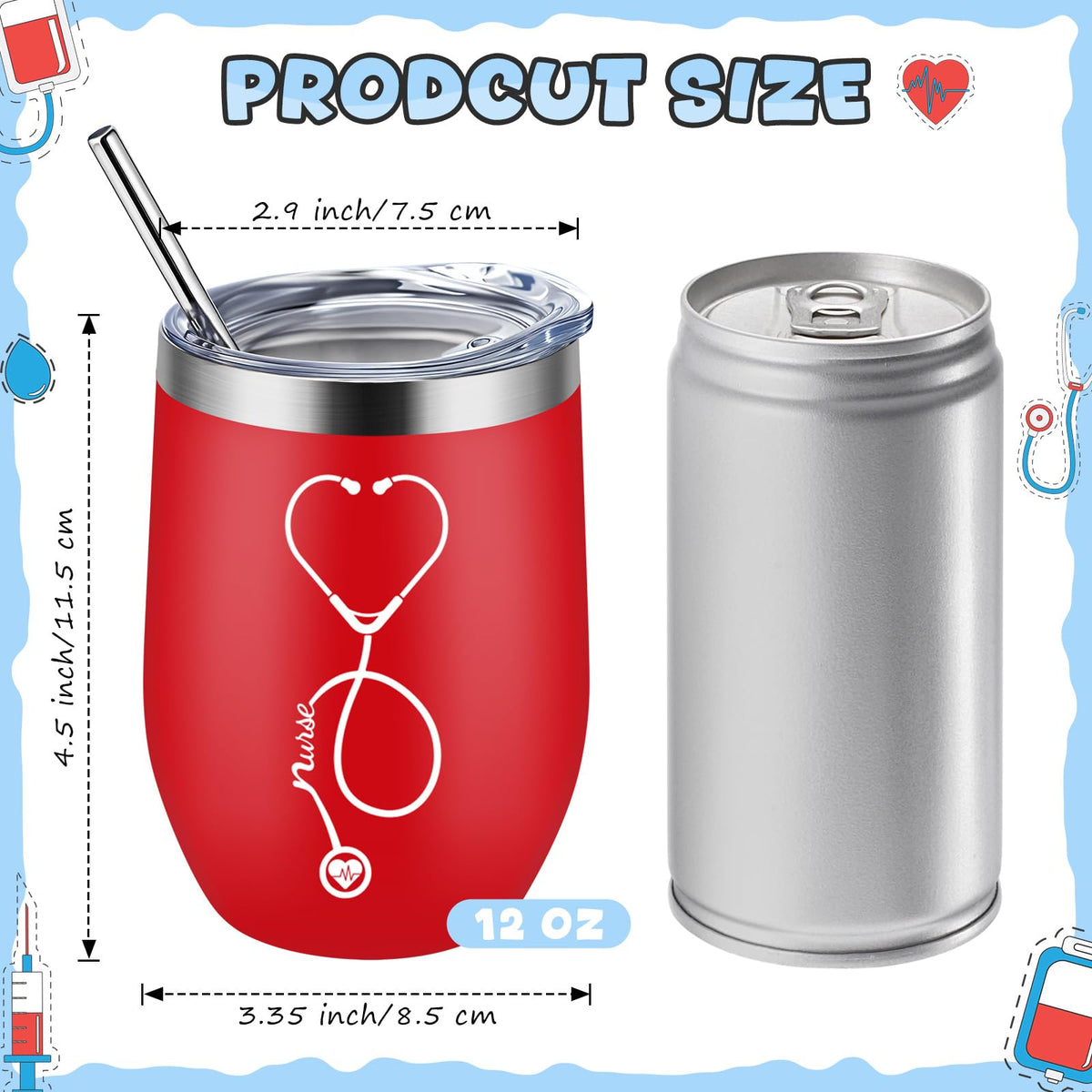 Nurse Week Gifts for Women Nursing Appreciation 12 oz Stainless Steel Wine Tumbler with Lid Insulated Coffee Mug Thank You Gift for CNA RN Students Graduation School (6 Count)