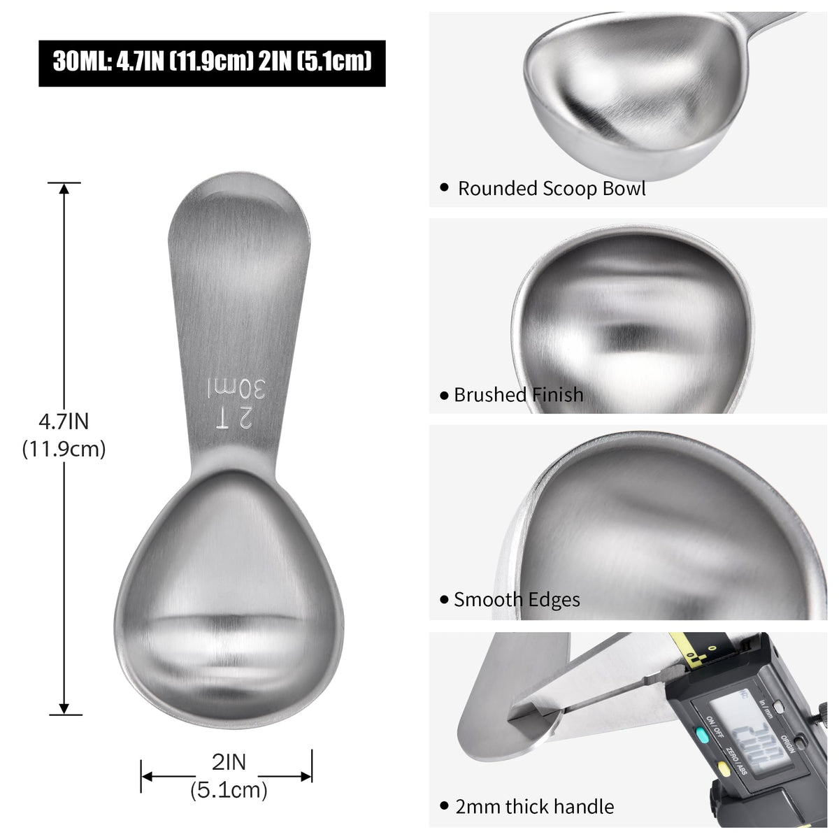 Stainless Steel 2 Tablespoon Coffee Scoop for Ground Coffee