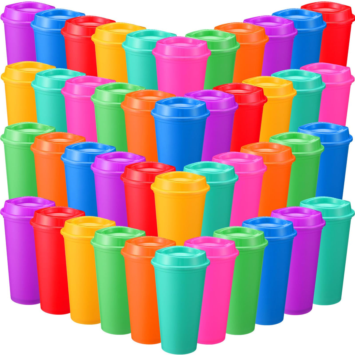 45 Pack 16 oz Reusable Coffee Cups with Lids Water Bottle Iced Coffee Travel Mug Reusable Portable Plastic Tea Tumblers Bulk for Hot and Cold Drinks Birthdays Party (45 Count)